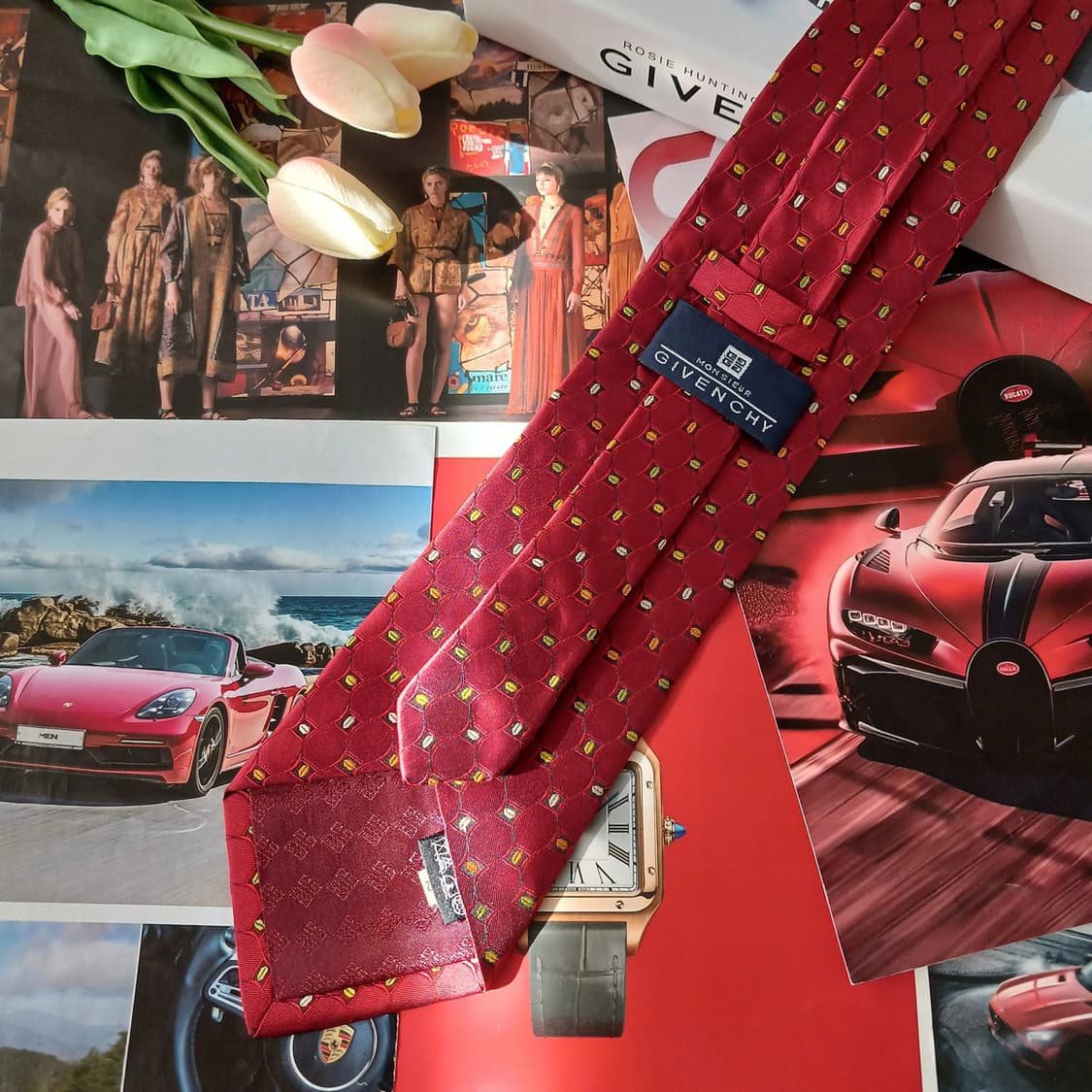 지방시 실크 레드 기하 패턴 넥타이 9.9cm A등급 A19220
 상품이미지4