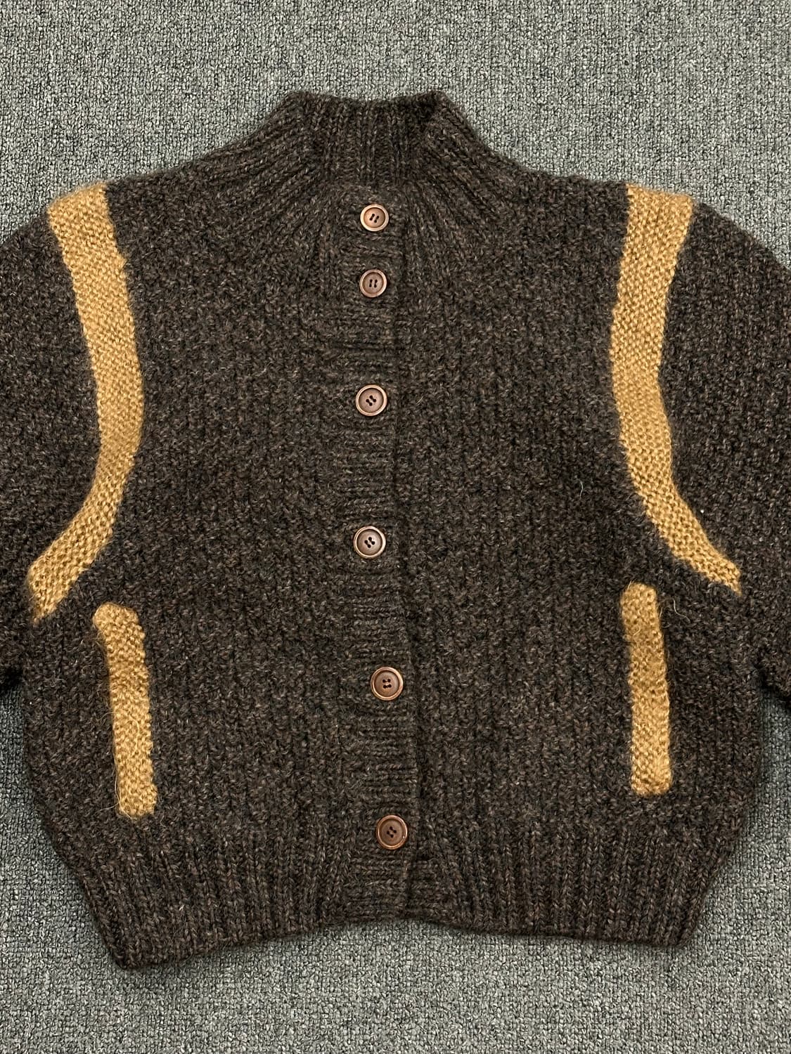 OS)Japanese vintage 울 배색 니트 가디건 상품이미지5