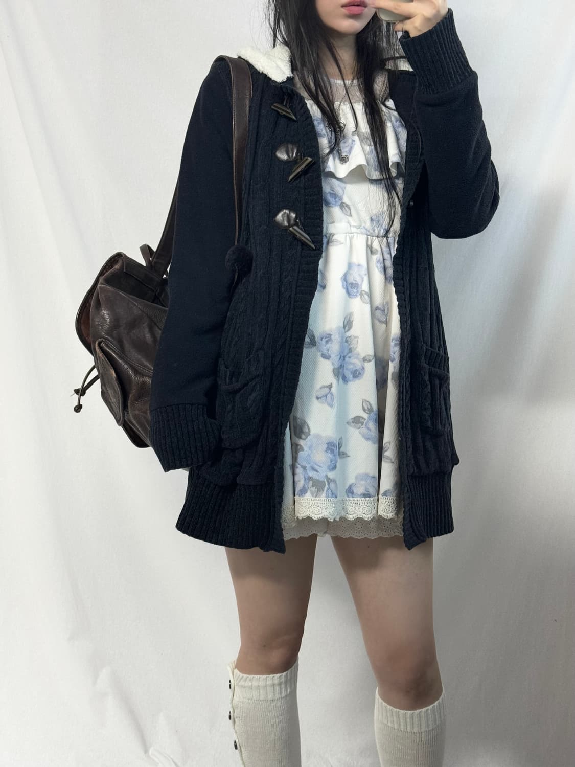  퍼 트리밍 토글 버튼 롱 가디건 상품이미지5