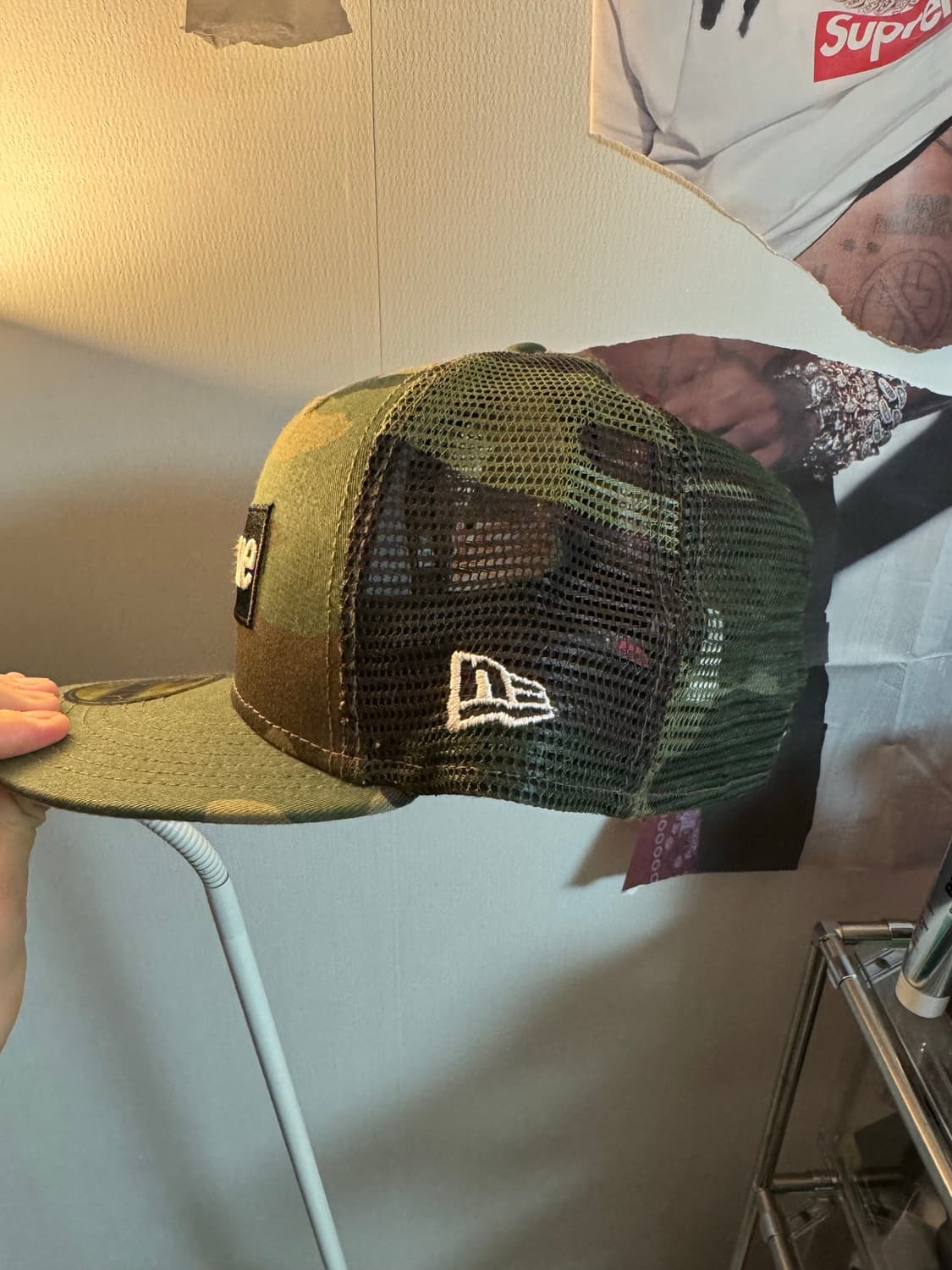 슈프림 뉴에라 박스로고 메쉬 백 스냅백 카모 우드랜드 상품이미지4