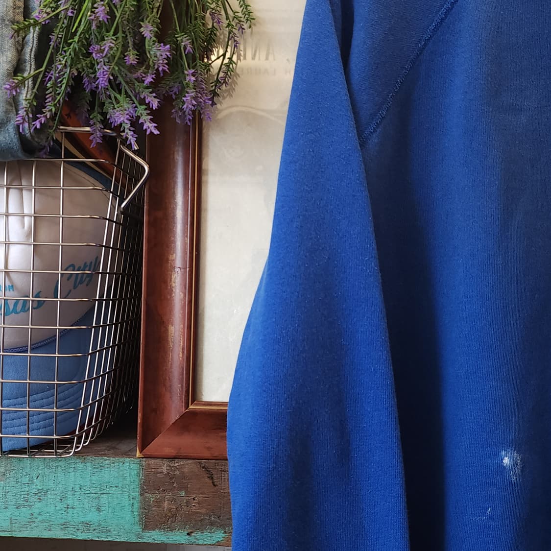 90s 헤인즈 빈티지 스웻셔츠 플레인 스웻셔츠 페인팅 블루 m 상품이미지6