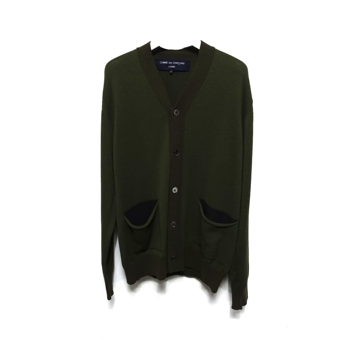 [L]COMMEDESGARCONS 꼼데가르송 옴므 카키 울니트 가디건 상품이미지2