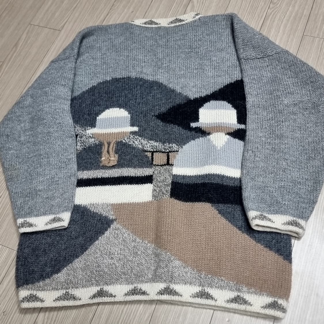 페루제Raffa 100프로 알파카 빈티지 패턴 니트 스웨터 그레이(실측) 상품이미지5