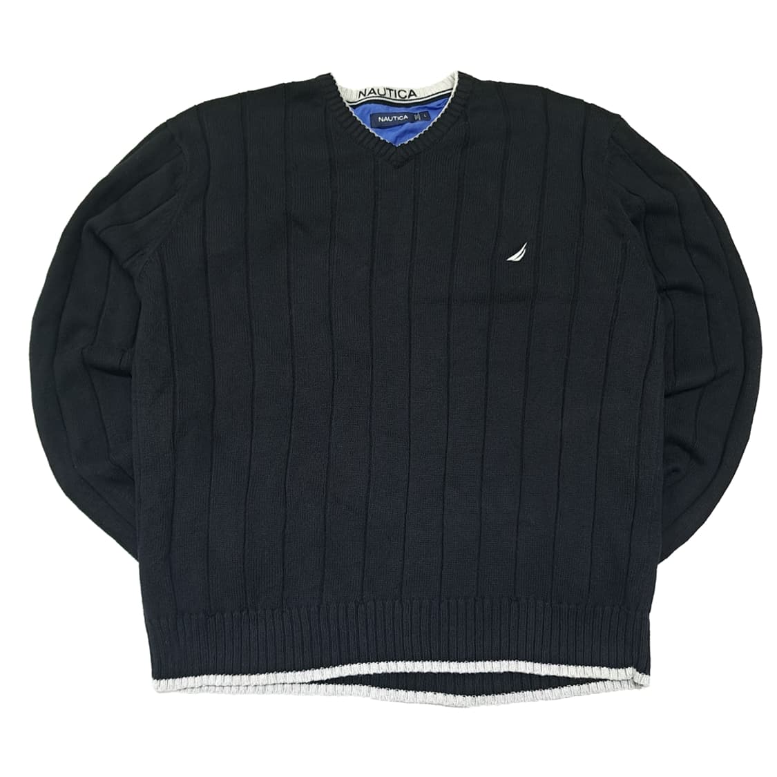 CL133 노티카 코튼 세일보트자수 블랙 브이넥 니트 스웨터 상품이미지1