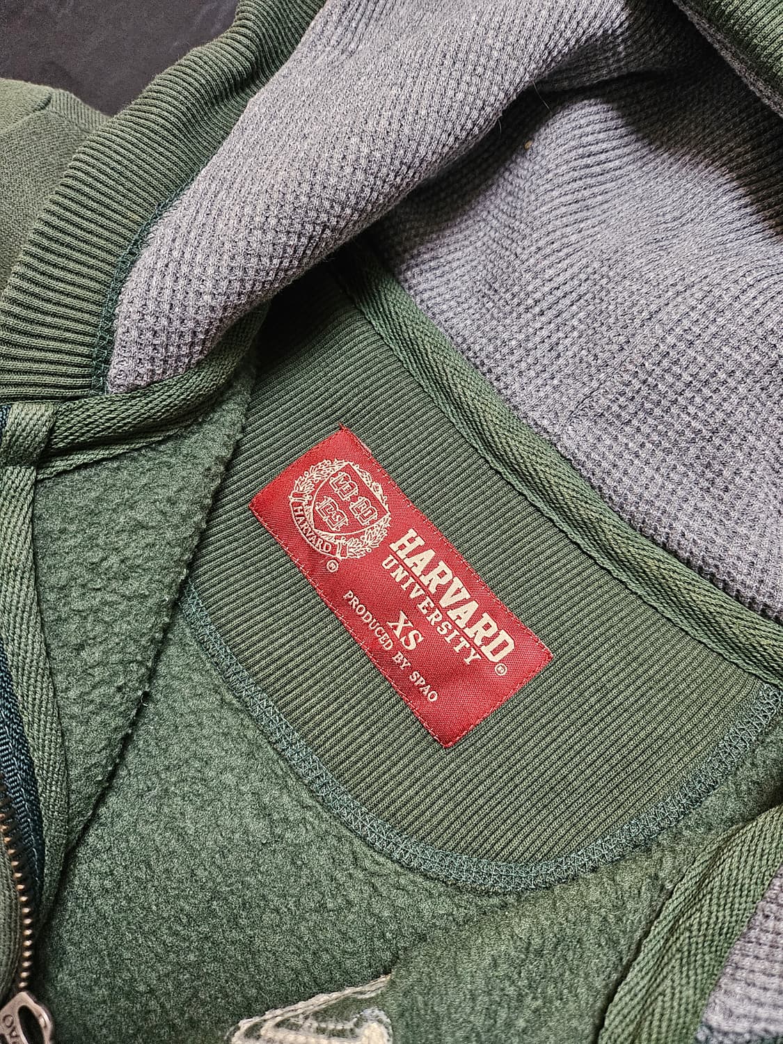 Spao 딱붙핏 그린 하버드 후드 집업 상품이미지4