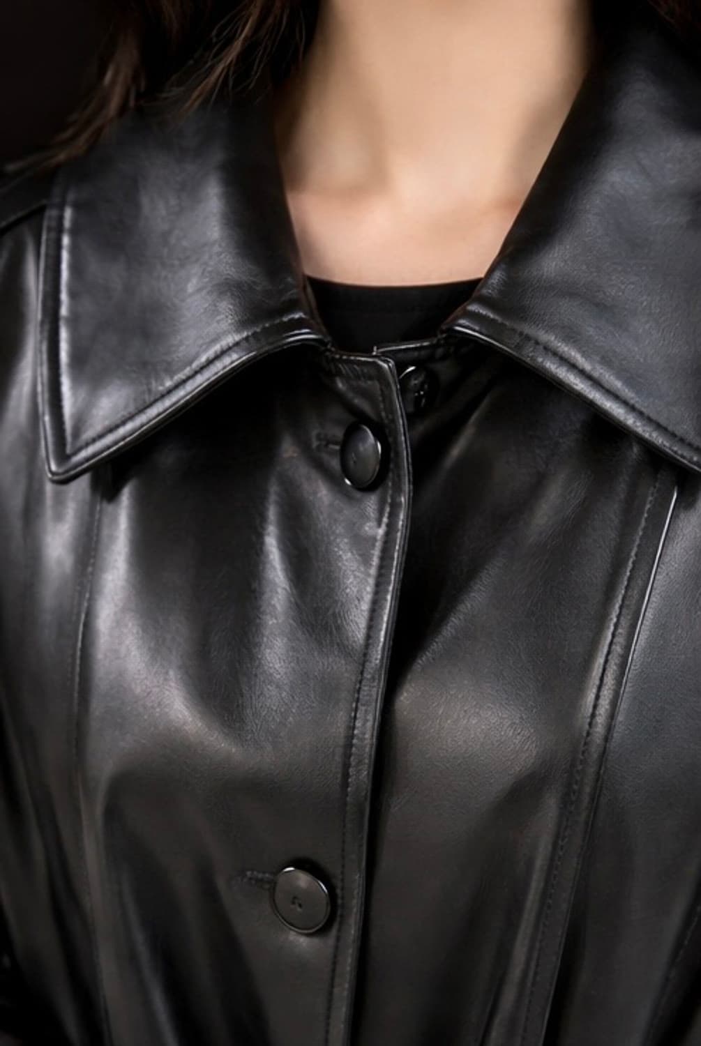 블랙 레더 롱 자켓  상품이미지3