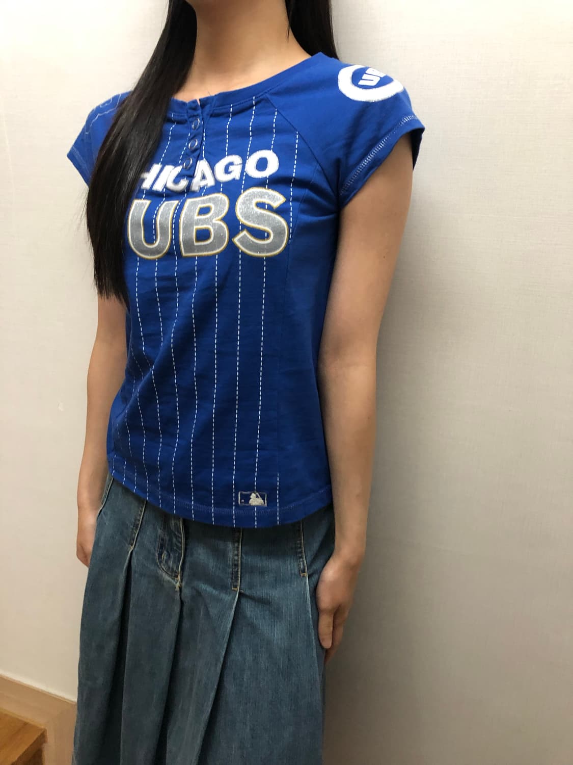 빈티지 mlb 블루 스트라이프 티셔츠 상품이미지4
