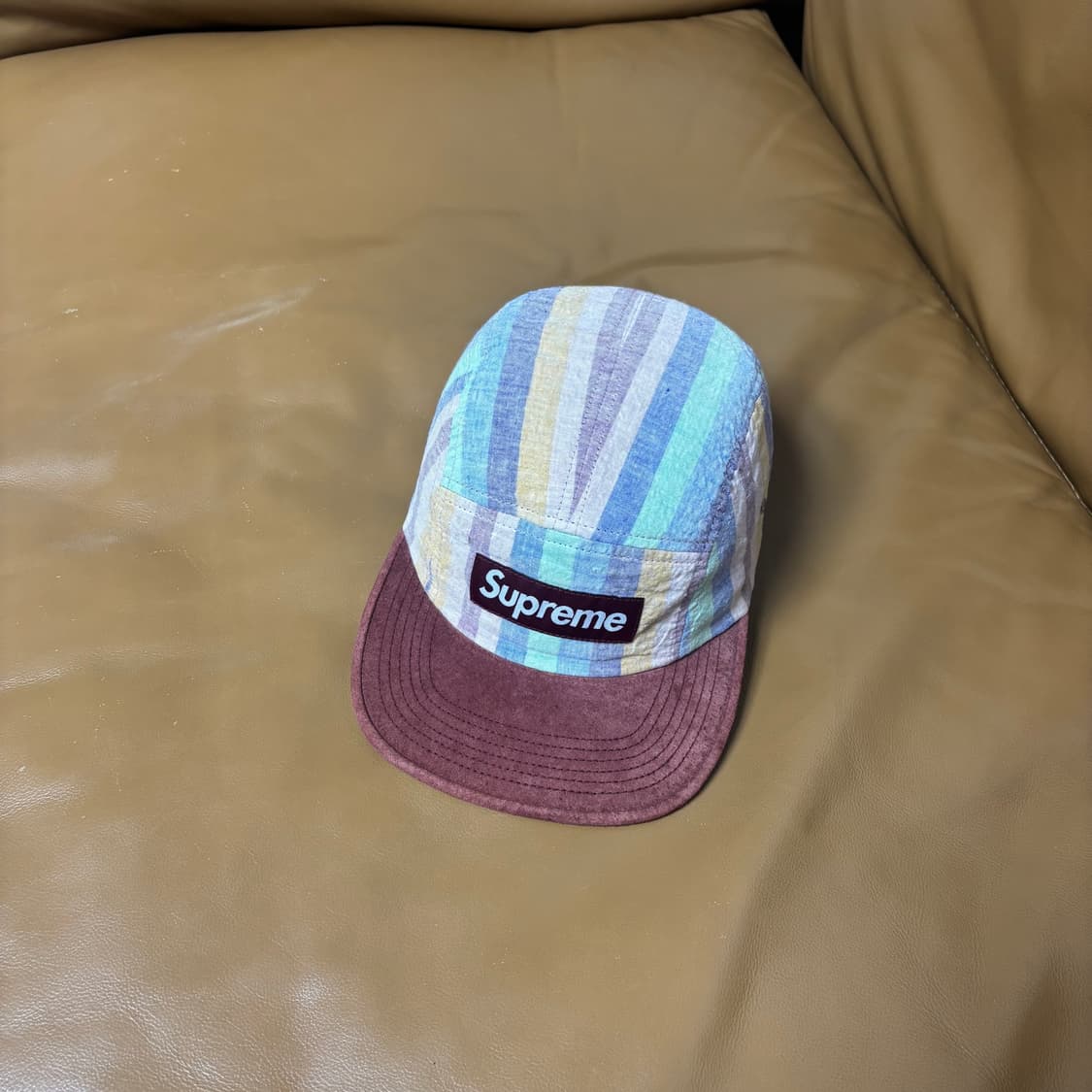 Supreme 슈프림 체크 버건디 캠프캡 모자 Check Burgundy 상품이미지1