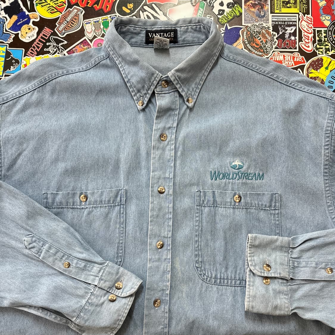 90s USA 시리얼 익스페리먼트 레인 부틀렉 데님 셔츠 XL 상품이미지4