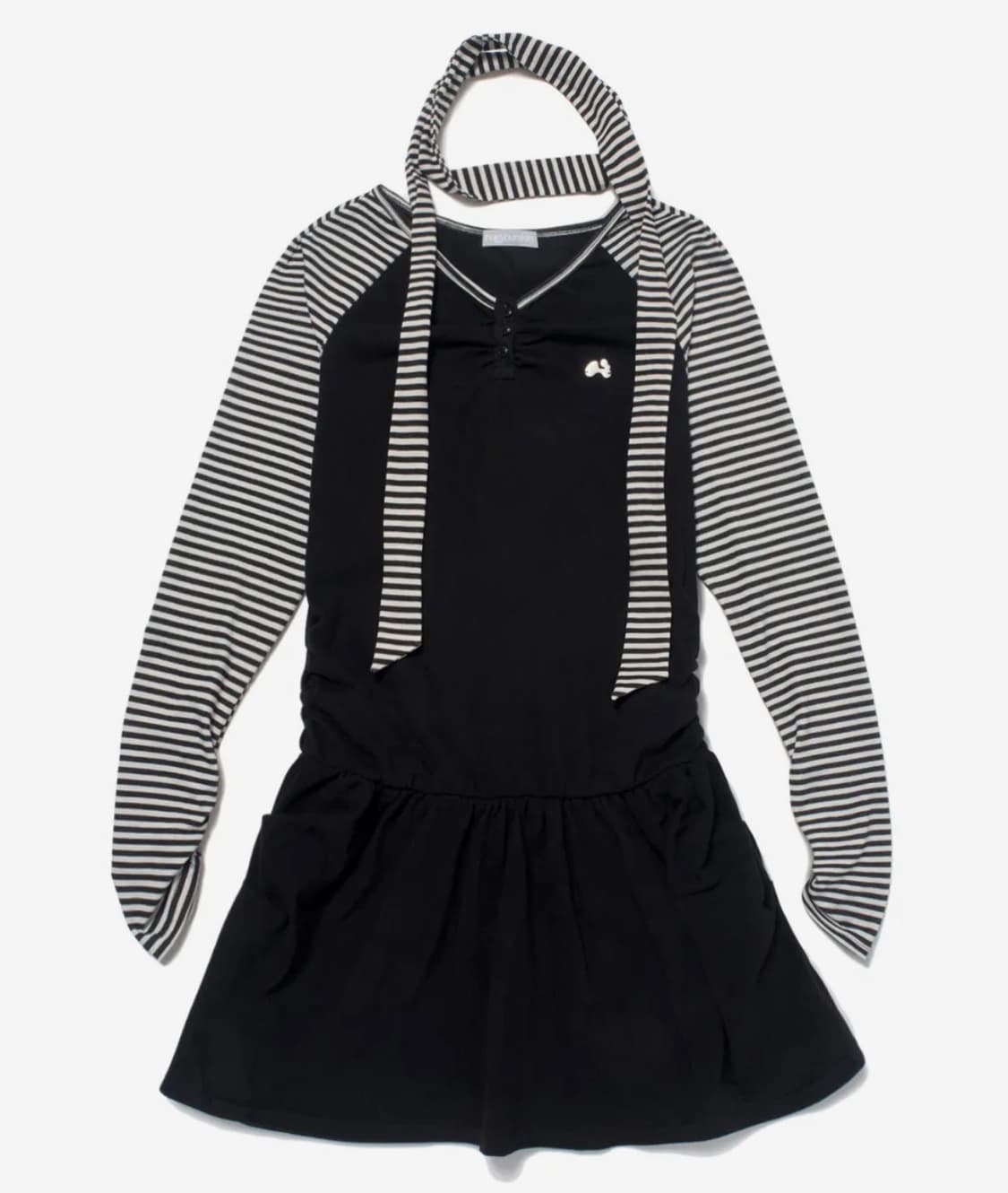 허그유어스킨 스트라이프 헨리넥 드레스 원피스 블랙 상품이미지1