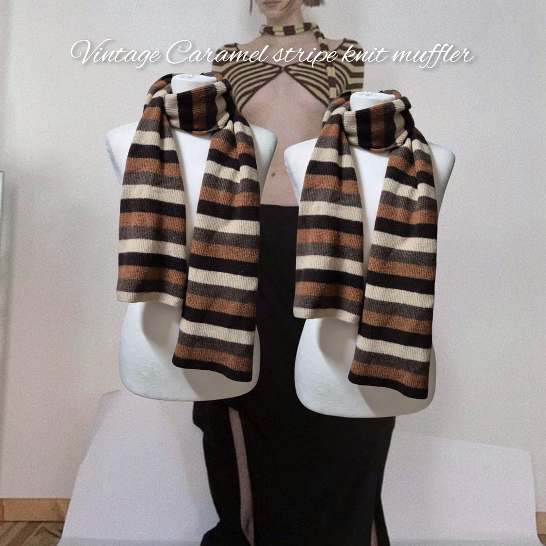 Vintage Caramel stripe knit muffler 상품이미지1