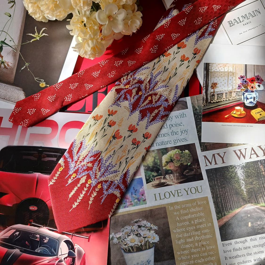 발망 넥타이 레드 플라워 패턴 10.2cm A+등급 A19700
 상품이미지3