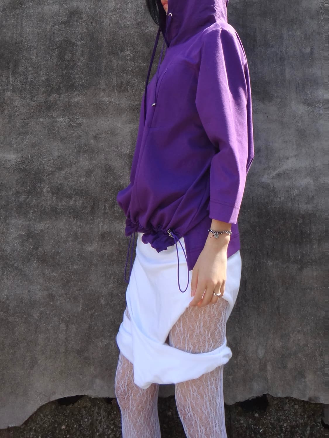 Hoodie wrinkle half top / purple 상품이미지3