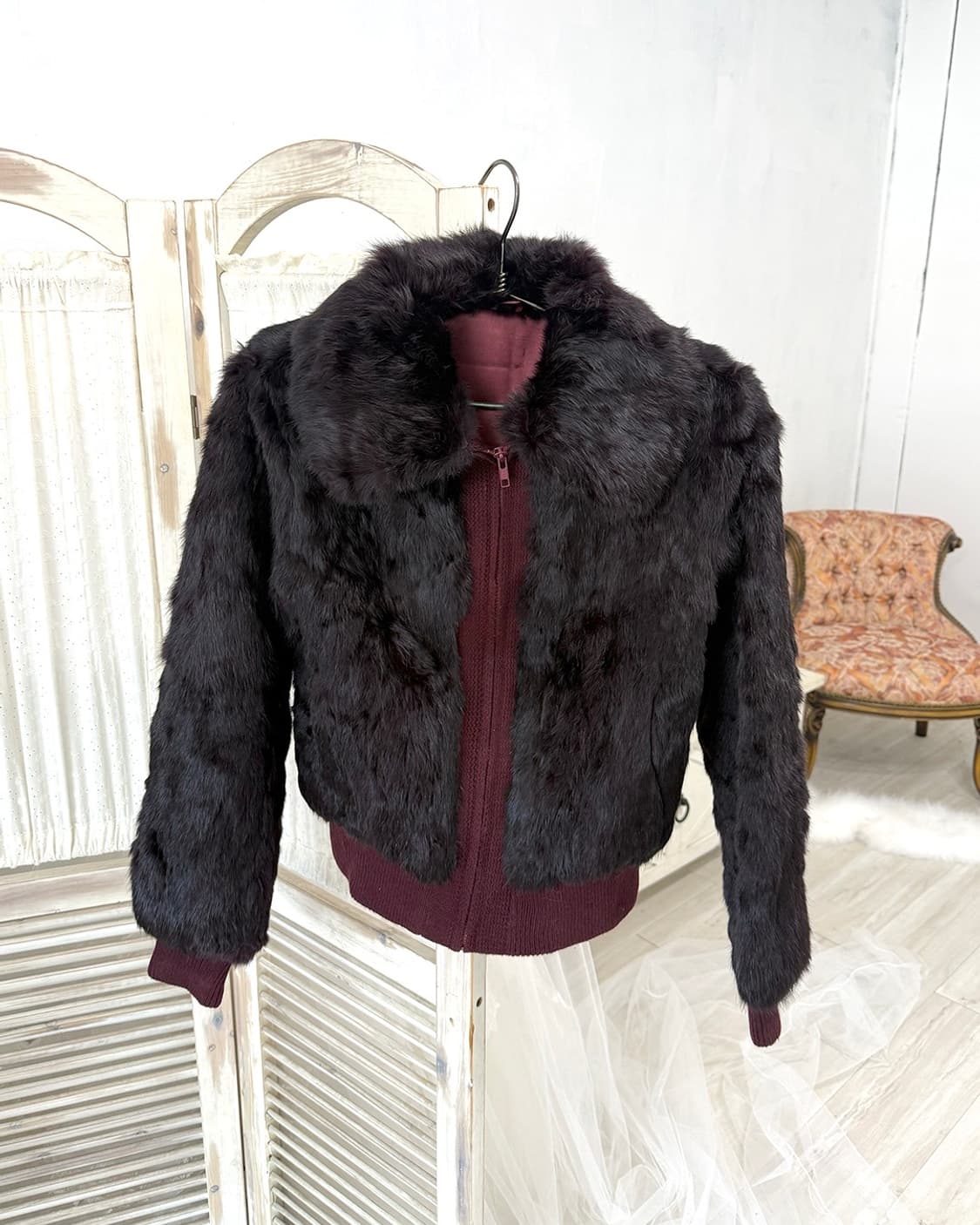 Red-wine Rabbit Fur Knit zip-up 상품이미지1