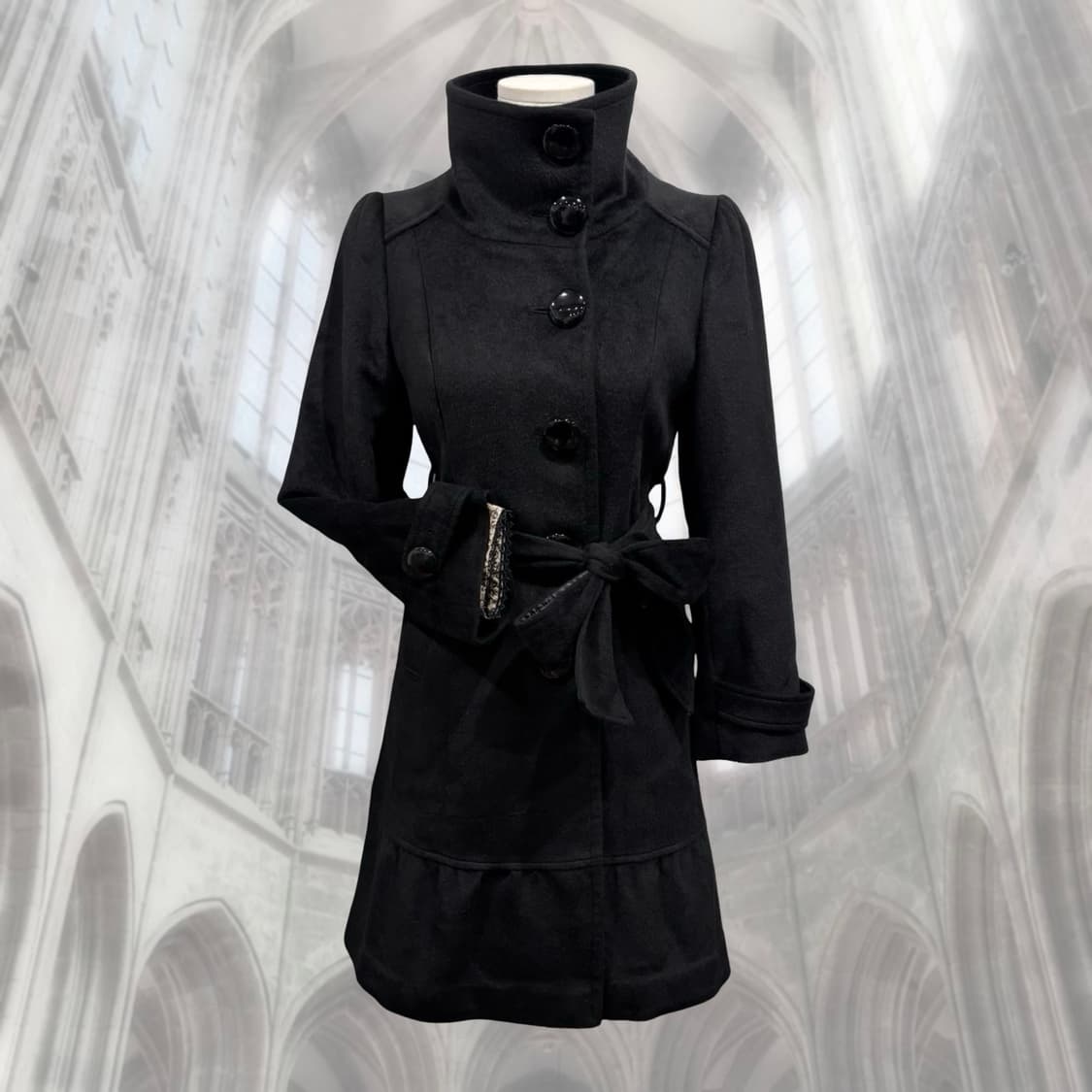 빈티지 러블리 하이넥 블랙 프릴 코트 갸루 상품이미지3