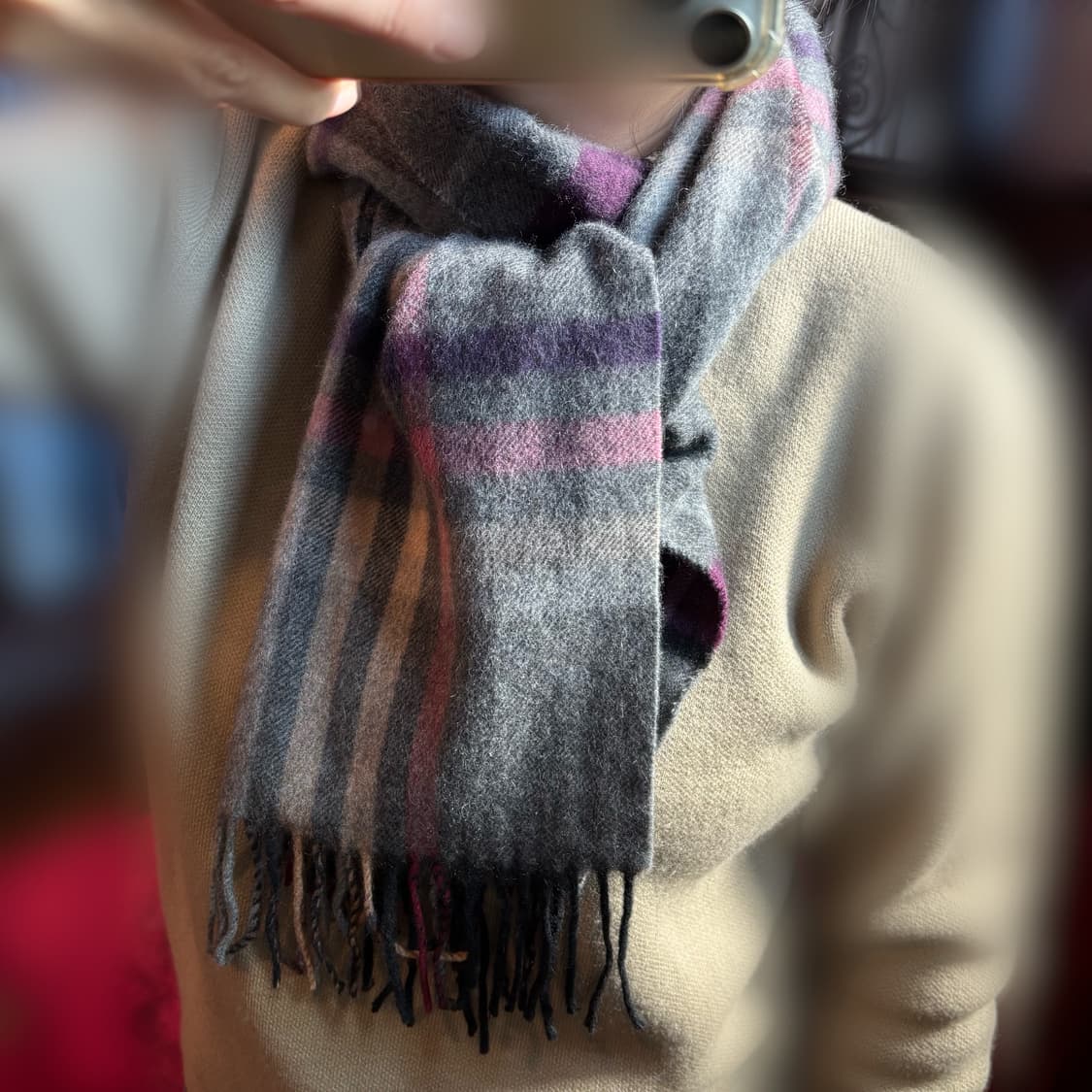 [로베르타 디 까메리노] 캐시미어 100 체크 머플러 그레이 퍼플톤 상품이미지10