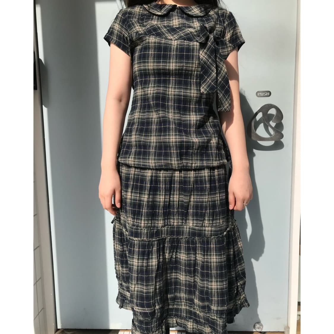 코이세이오 보우 블라우스 체크 상품이미지2