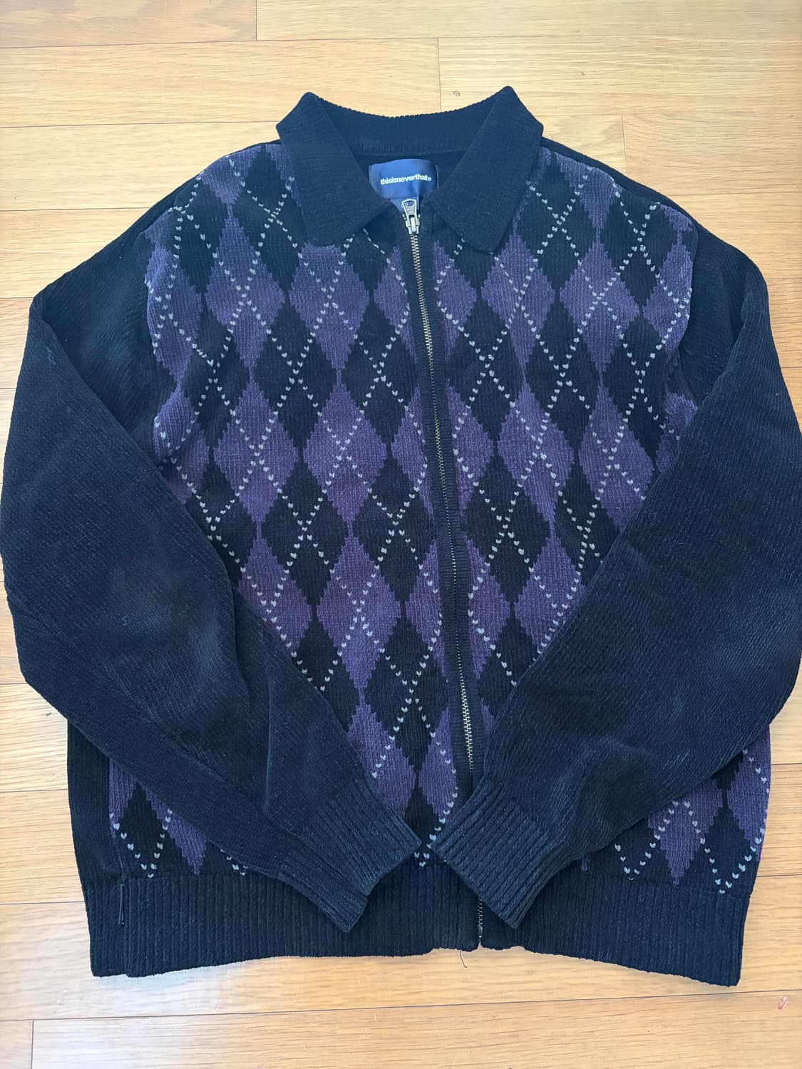 디네뎃 Argyle Zip Knit Cardigan Black S 상품이미지2