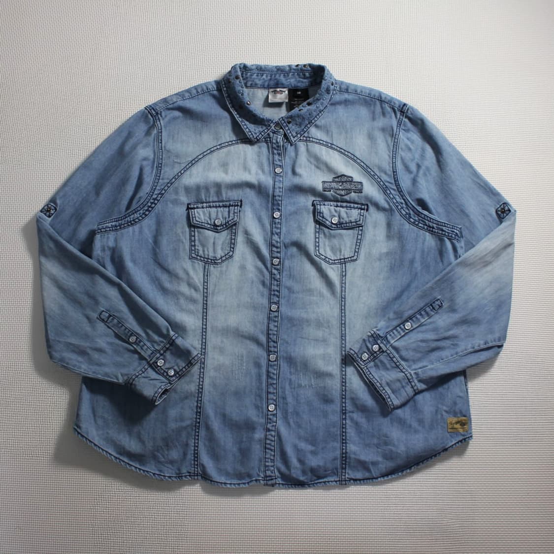 Harley-Davidson 할리 데이비슨 스터드 카라 라이트 데님 셔츠 상품이미지1