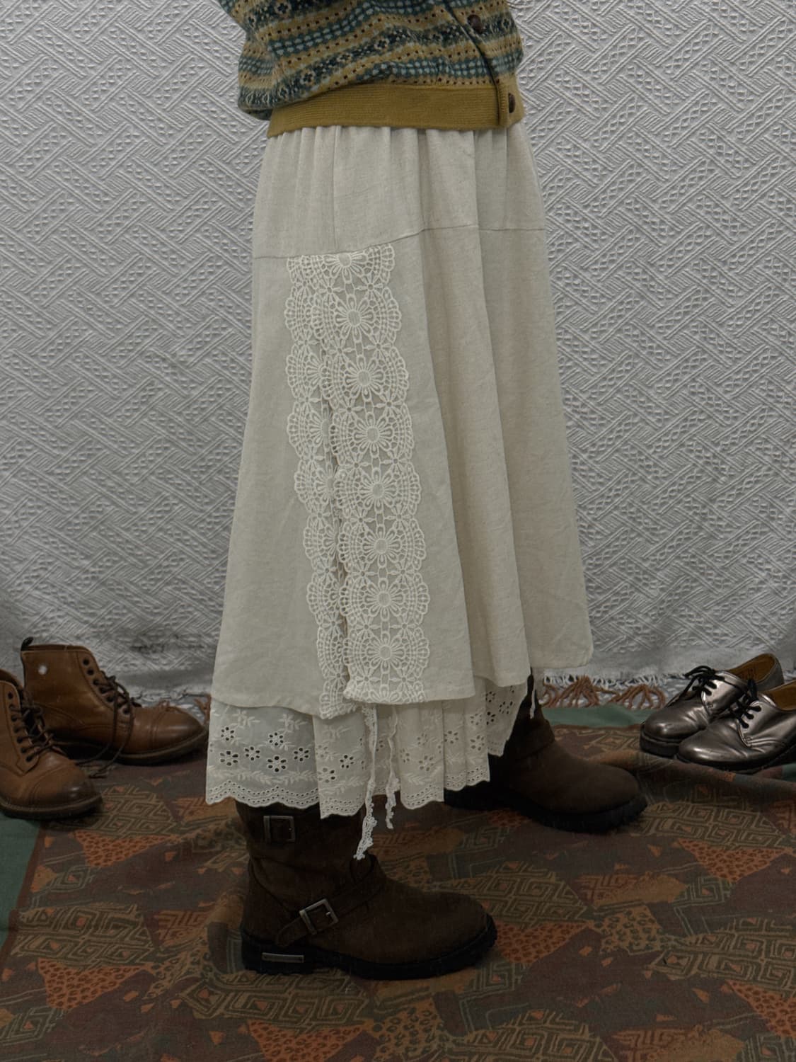 빈티지 러블리 모리 플라워 레이스 캉캉 플레어 롱스커트 K0111 상품이미지3