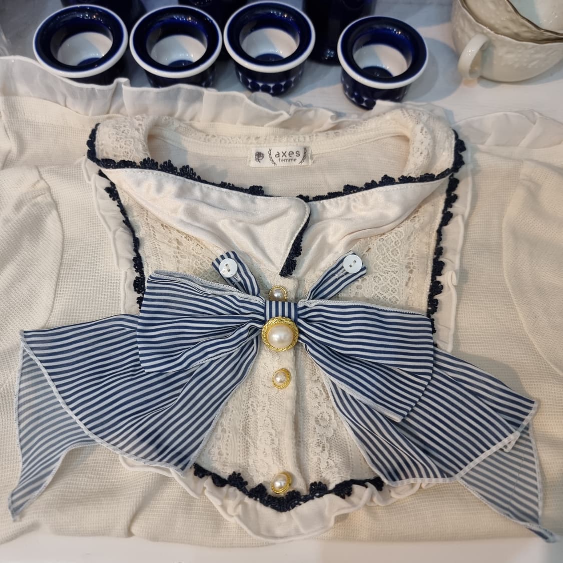 axes femme(악세즈팜) 마린 리본 레이스 블라우스 상품이미지4