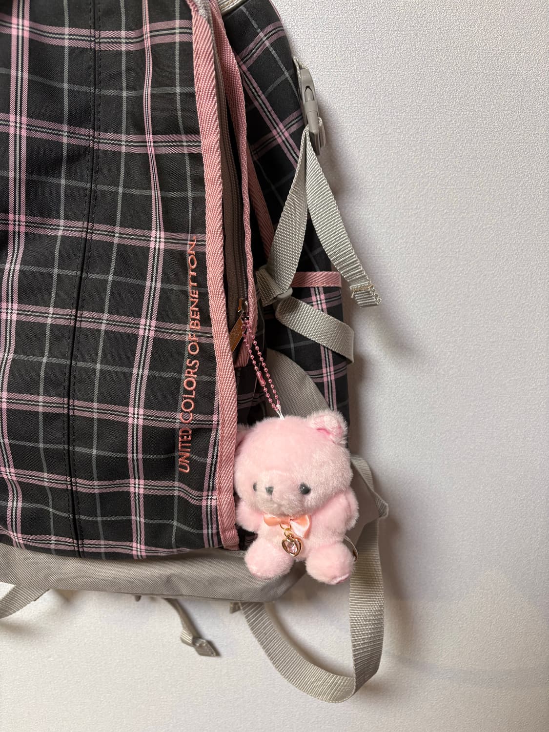 benetton 일본 빈티지 핑크 블랙 체크 백팩 가방 모리걸 상품이미지2