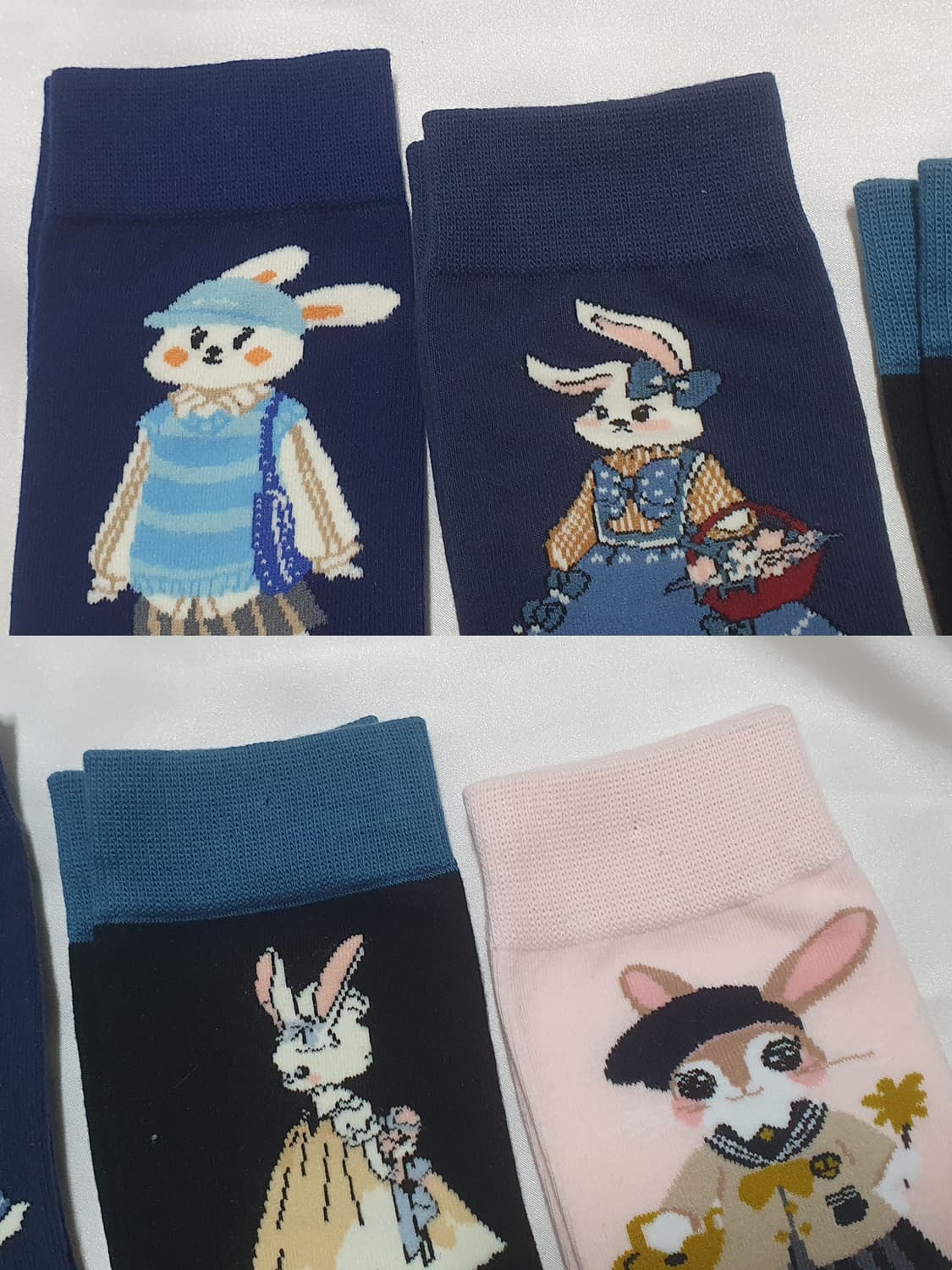 블루 네이비 핑크 토끼 도트 리본 기타 양말 상품이미지4