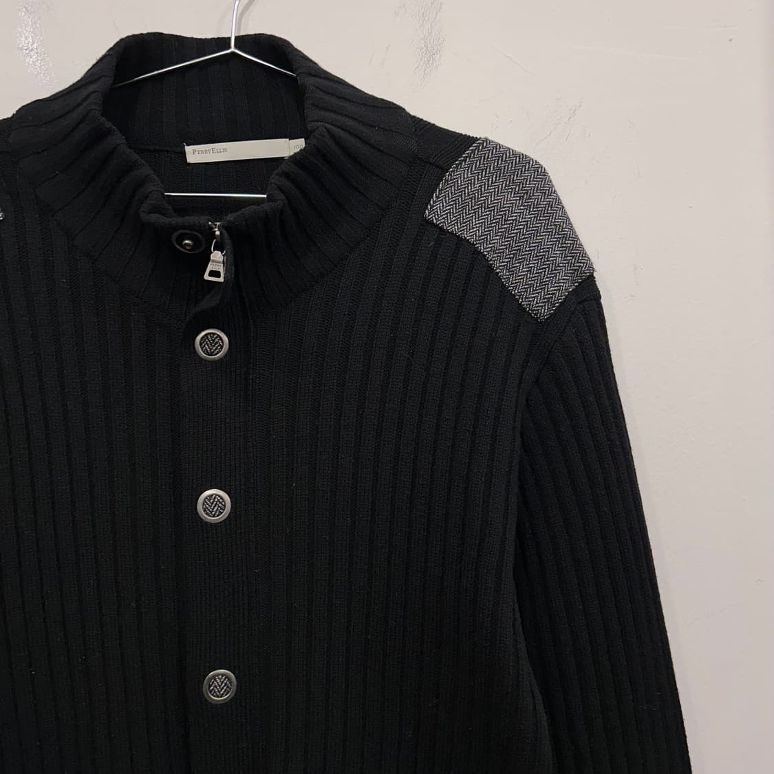 페리엘리스 울 헤링본 패치 골지 니트집업 상품이미지1