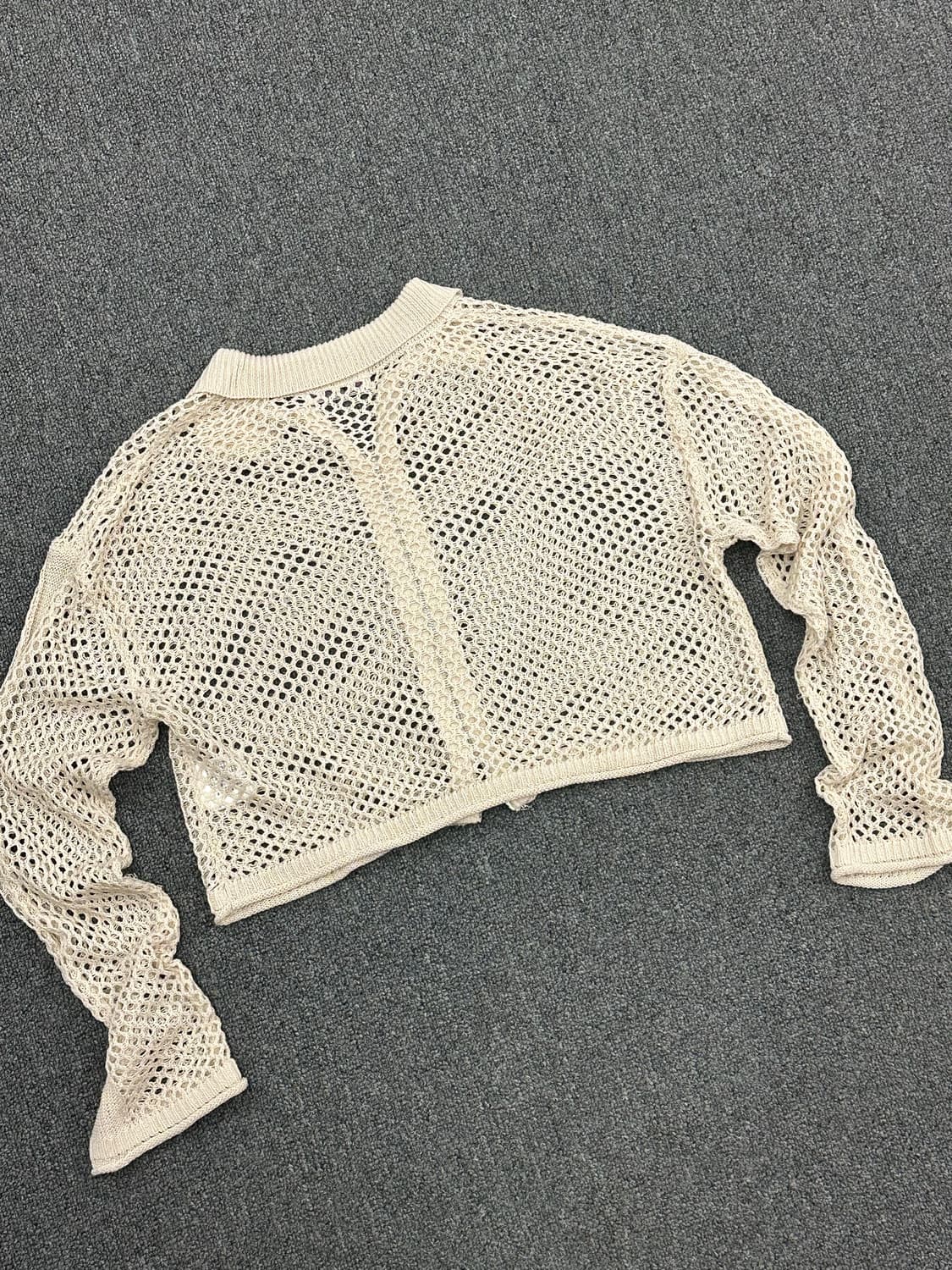 L)Linoluce 빈티지 여성 메쉬 카라 니트집업 상품이미지3