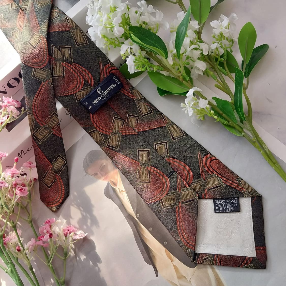 Cerruti Tie - Dark Green Abstract Jacqua 상품이미지5