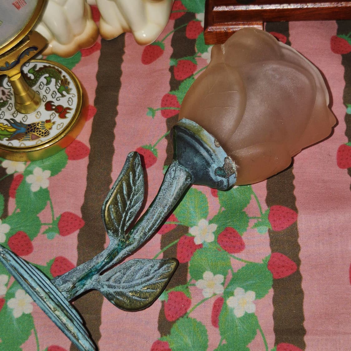 80s 엔틱 핑크 불투명 장미 촛대 상품이미지9