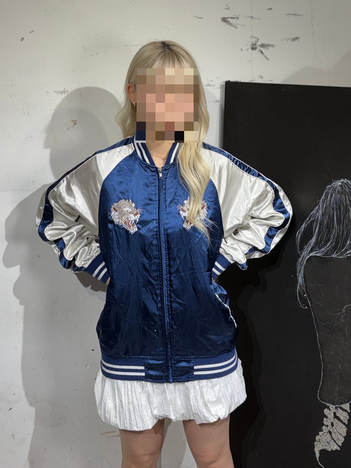 JPN 일본 빈티지 호랑이 자수 스카잔 백호 오리엔탈 스카쟌 L 상품이미지4