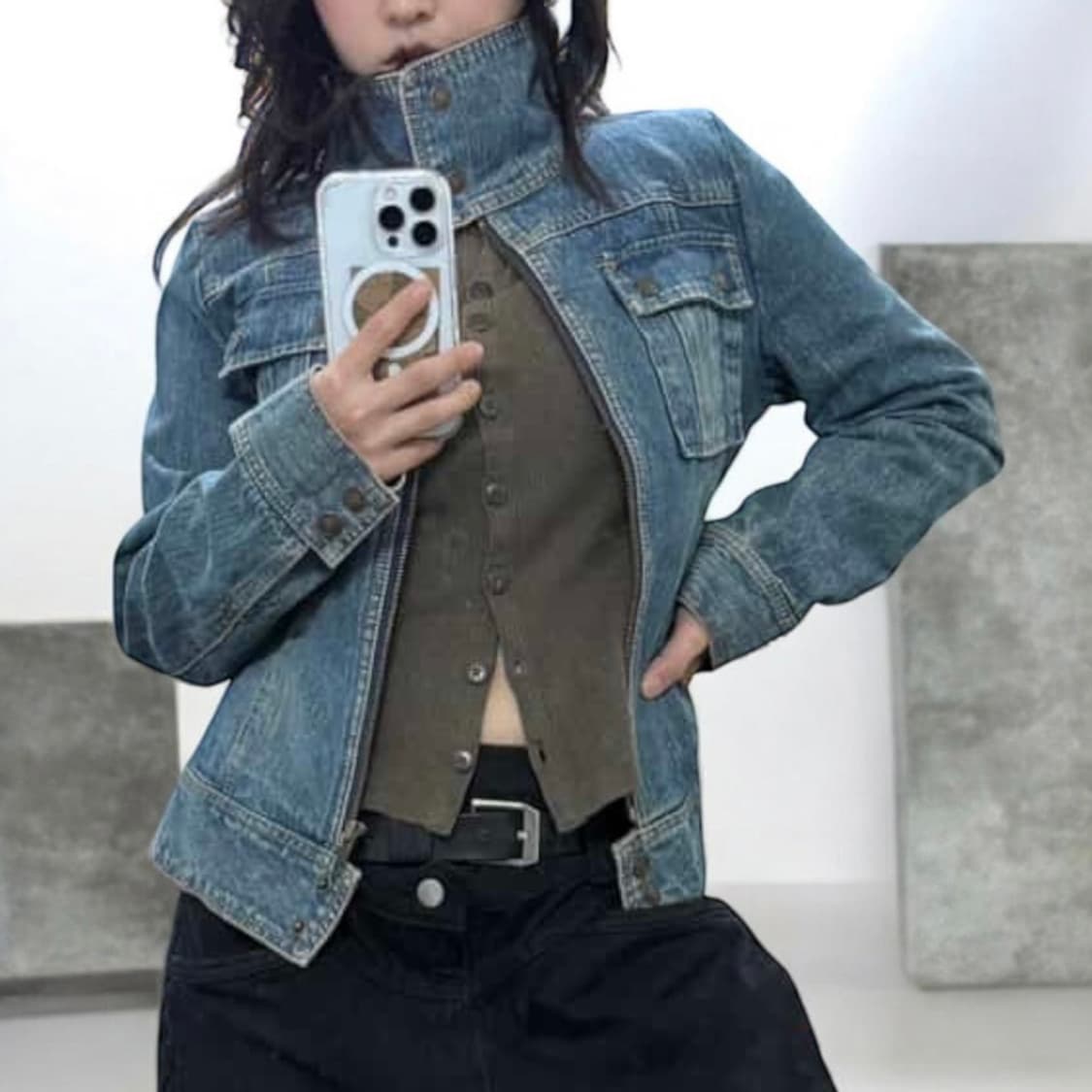 JPN 하이넥 허리라인 데님자켓 상품이미지3