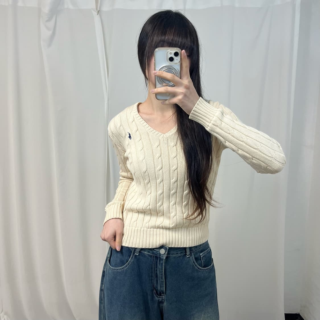 Polo Ivory V-Neck Cable Knit 상품이미지1