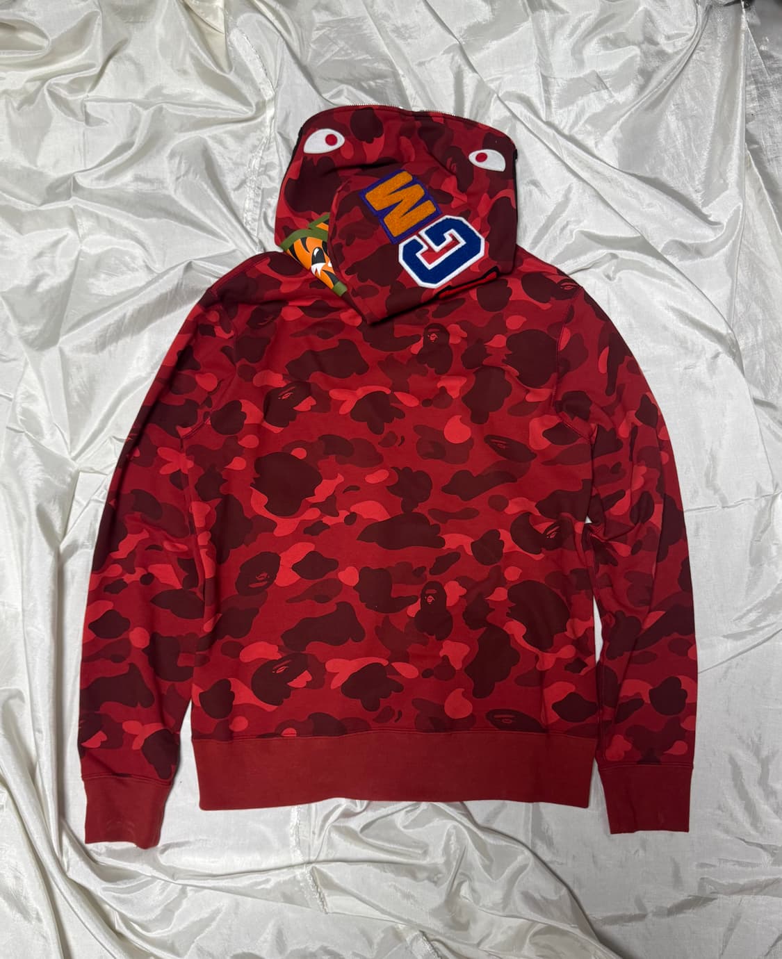 베이프 컬러 카모 샤크 풀 집업 후드 레드 상품이미지5