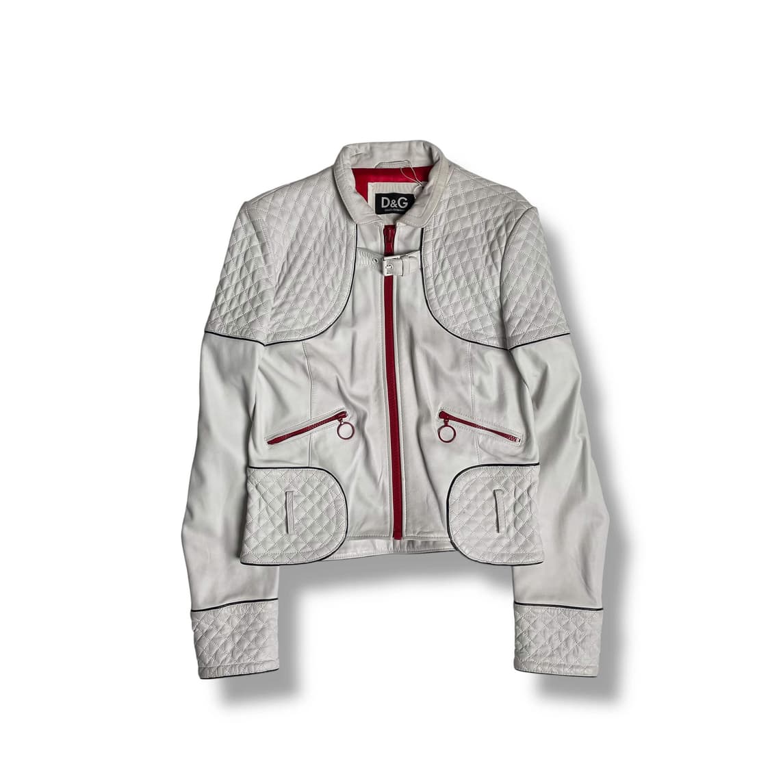 Dolce&gabbana 화이트 레더 퀼팅 벨트 자켓 상품이미지1