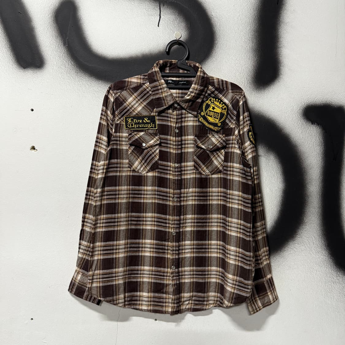 VTG 빈티지 멀티 패치 타탄 체크 더블포켓 긴팔 셔츠 상품이미지1