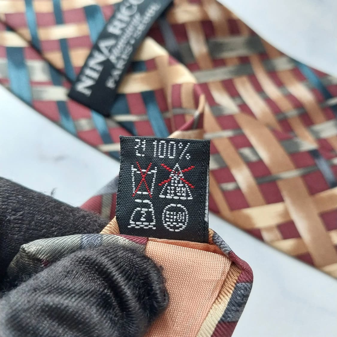 니나리치 실크 브라운 체크 패턴 넥타이 9.4cm A+등급 K2029 상품이미지10