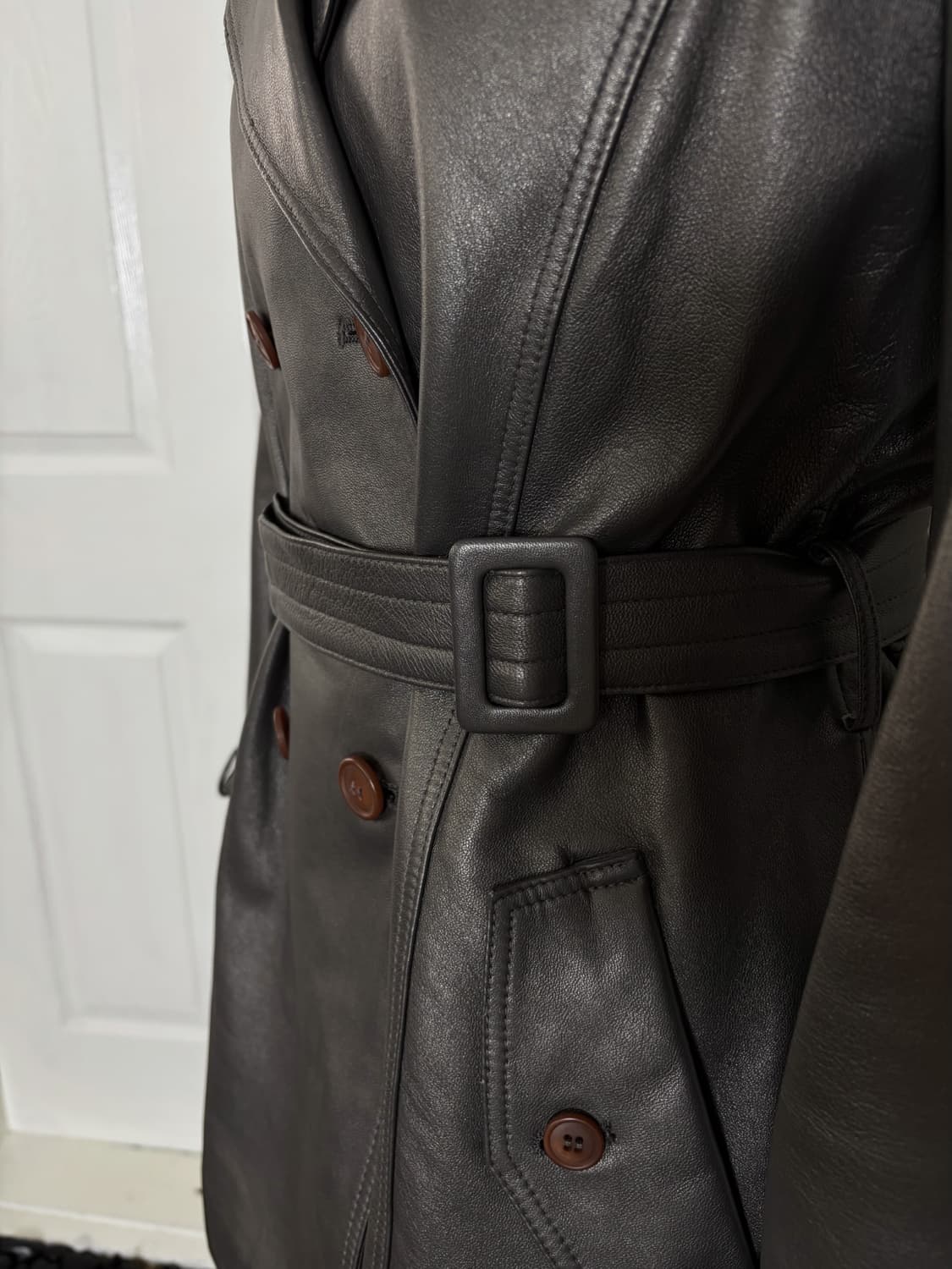 Robo 레더 트렌치 코트 그레이 양가죽100% 상품이미지4