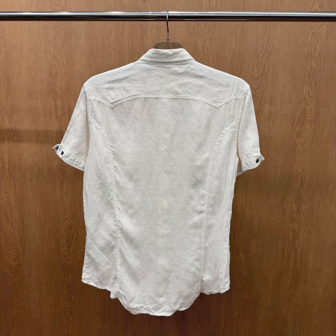 디젤 린넨 반팔 셔츠 웨스턴 요그 절개 더블 플랩 포켓 디테일 아이보리 상품이미지3