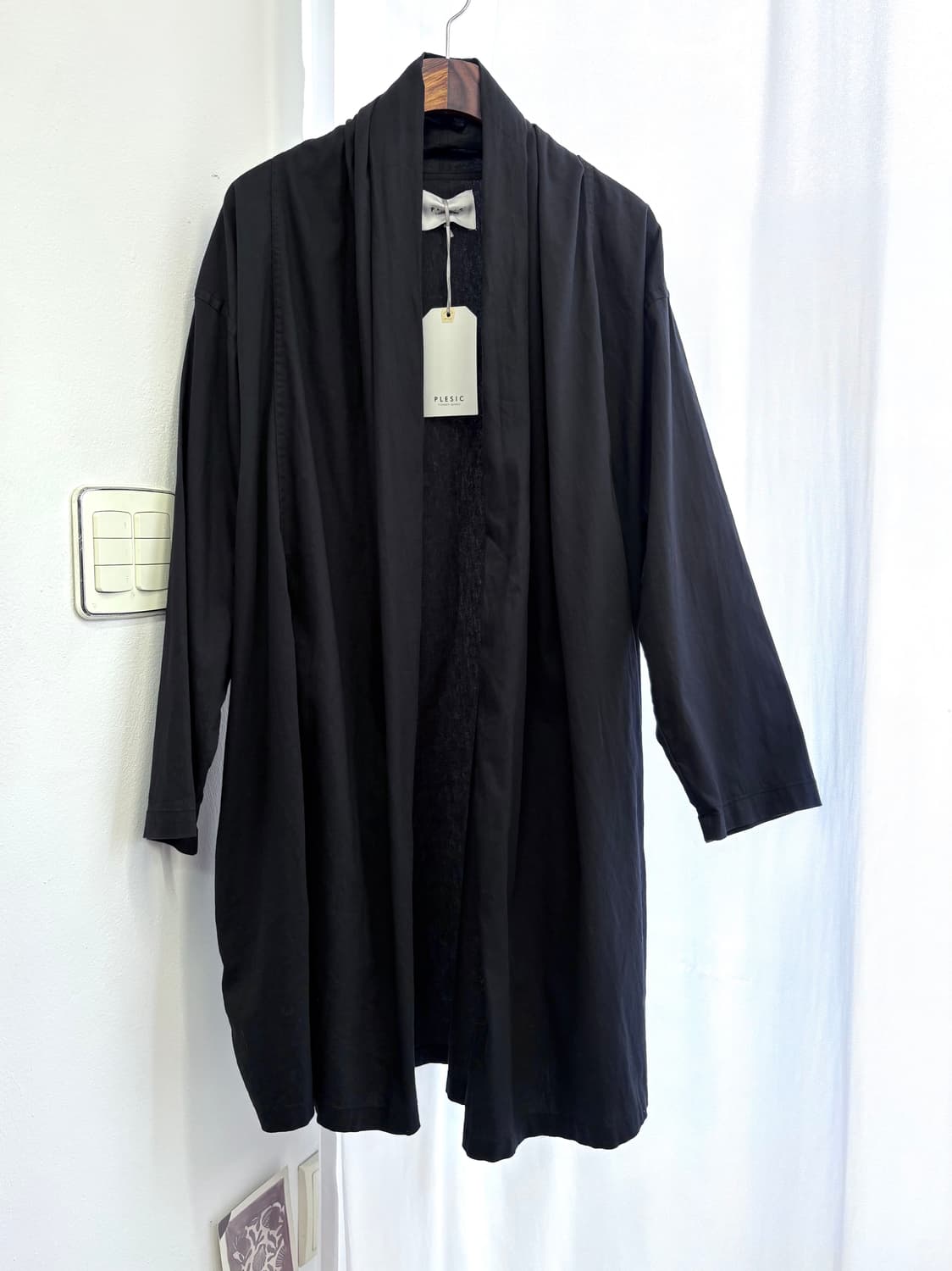 PLESIC 네이비 셔링 코튼 로브 가디건 코트  JPN  상품이미지1