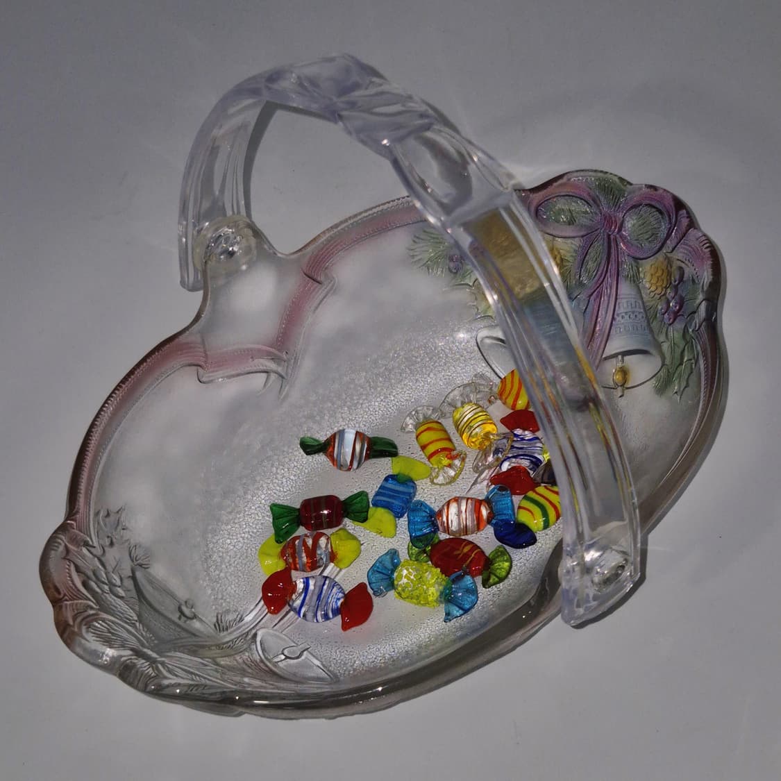 90s 호야 크리스탈 컬러 리본&벨 바구니 상품이미지7