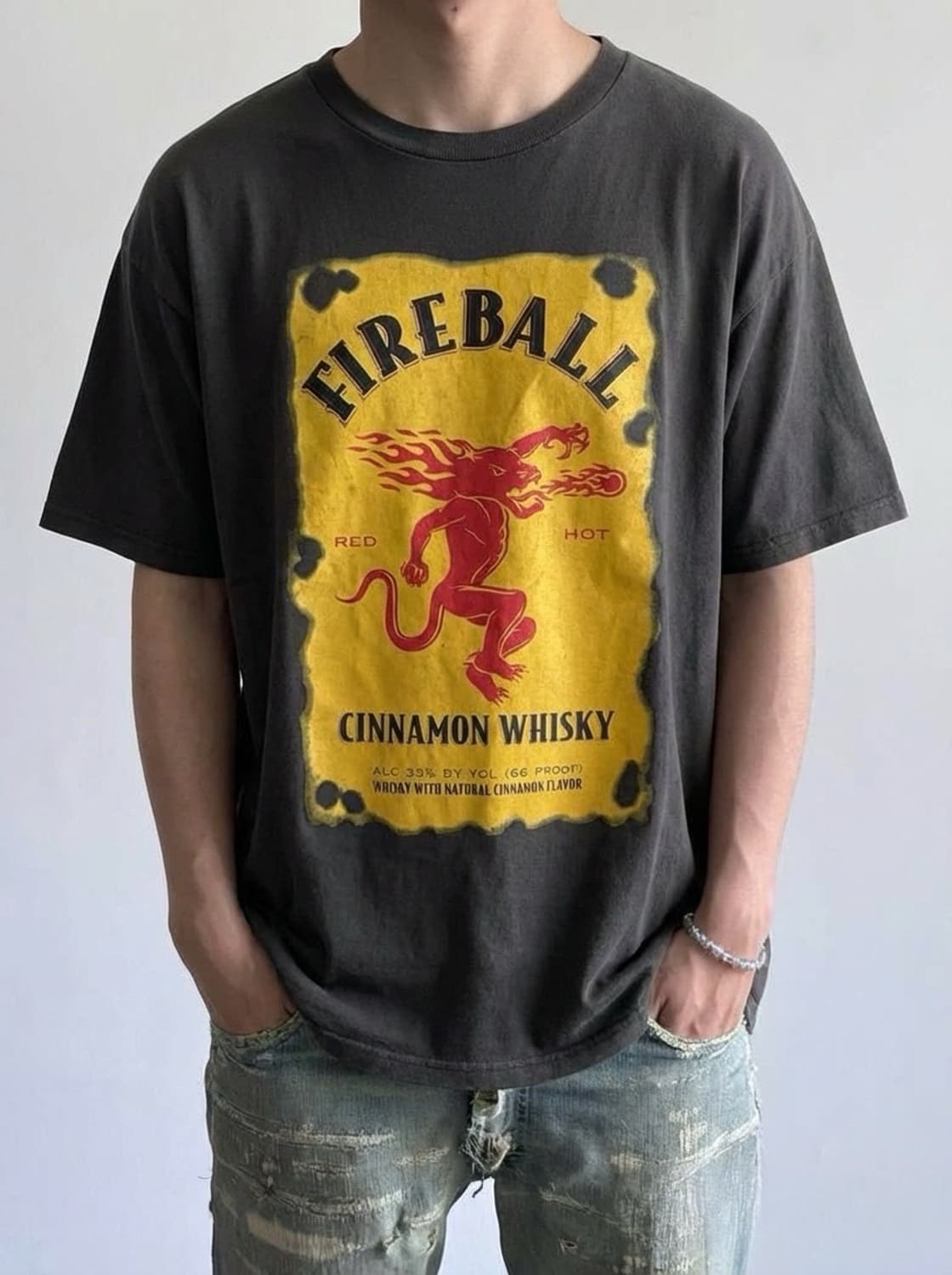 미국 빈티지 Fire Ball  위스키 로고 오버핏 반팔티 상품이미지1