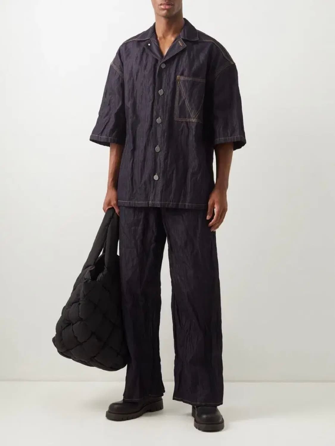 [48] 보테가베네타 메탈릭 크링클 트윌 생지 데님 반팔 셔츠 자켓 상품이미지5