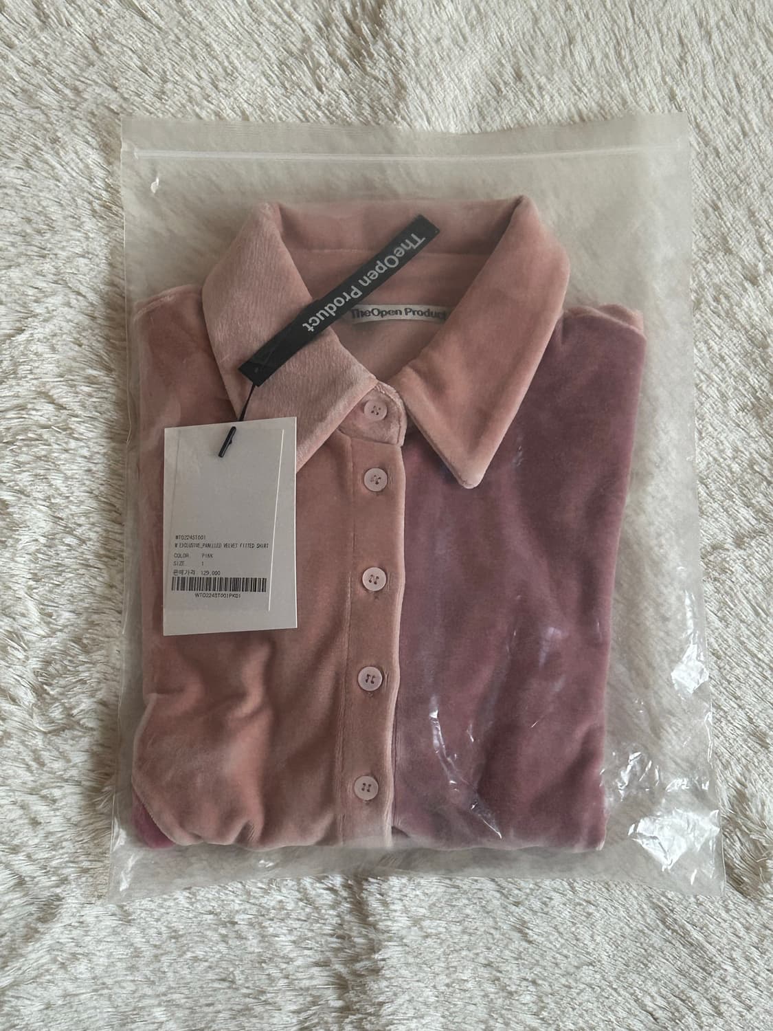 택O) 더오픈프로덕트 패넬 벨벳 핏 셔츠 핑크 상품이미지5
