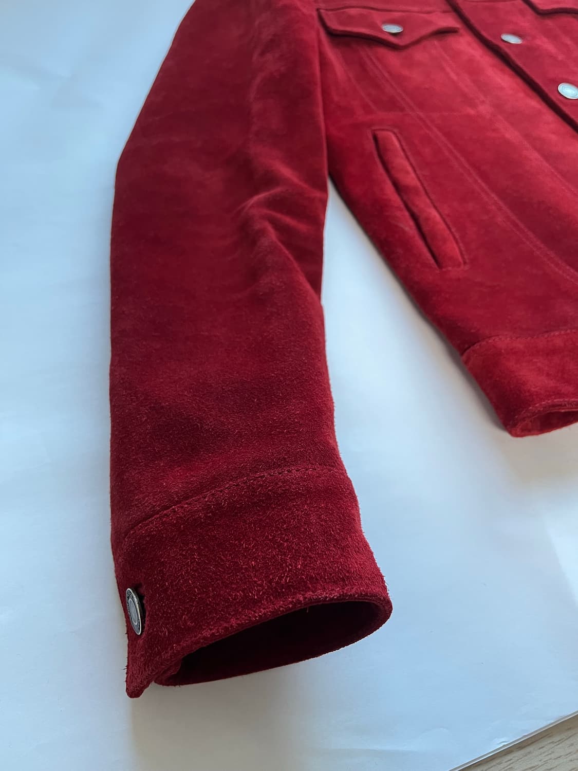 44 생로랑 레드 카프 레더 스웨이드 트러커 자켓 상품이미지4