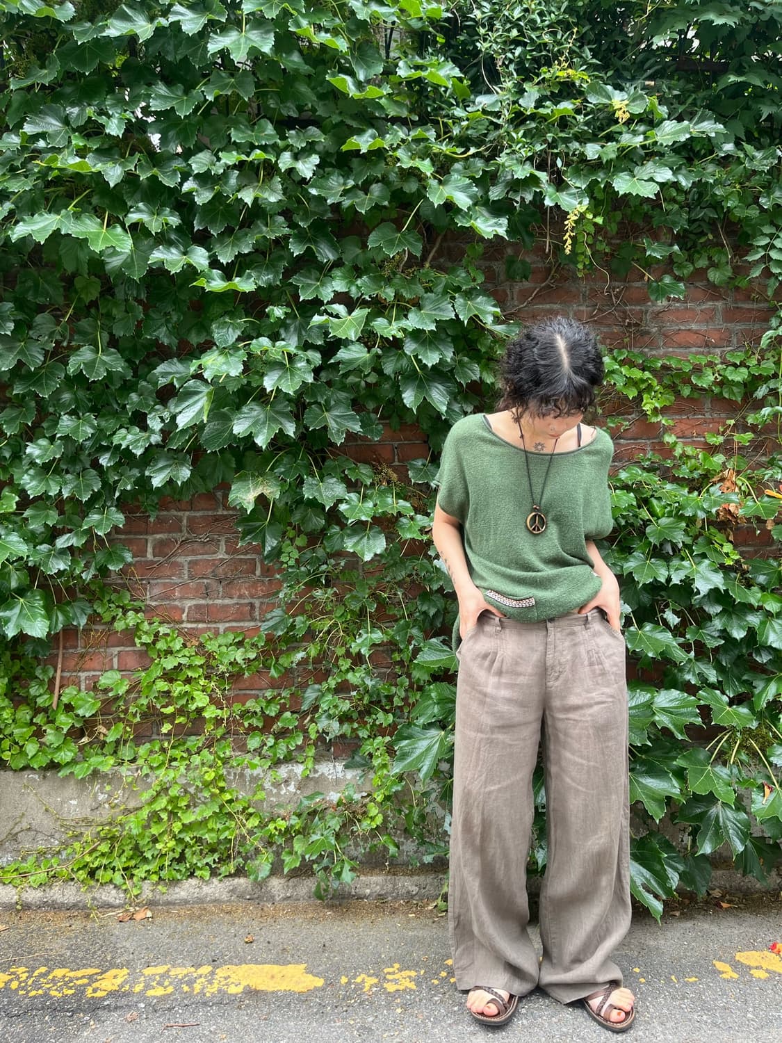 데일리 카키 코튼 와이드 팬츠 상품이미지1