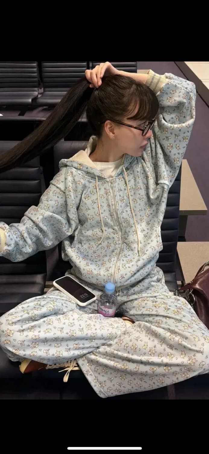 민지에나 RABBIT 플러피 후드집업 세트 상품이미지1