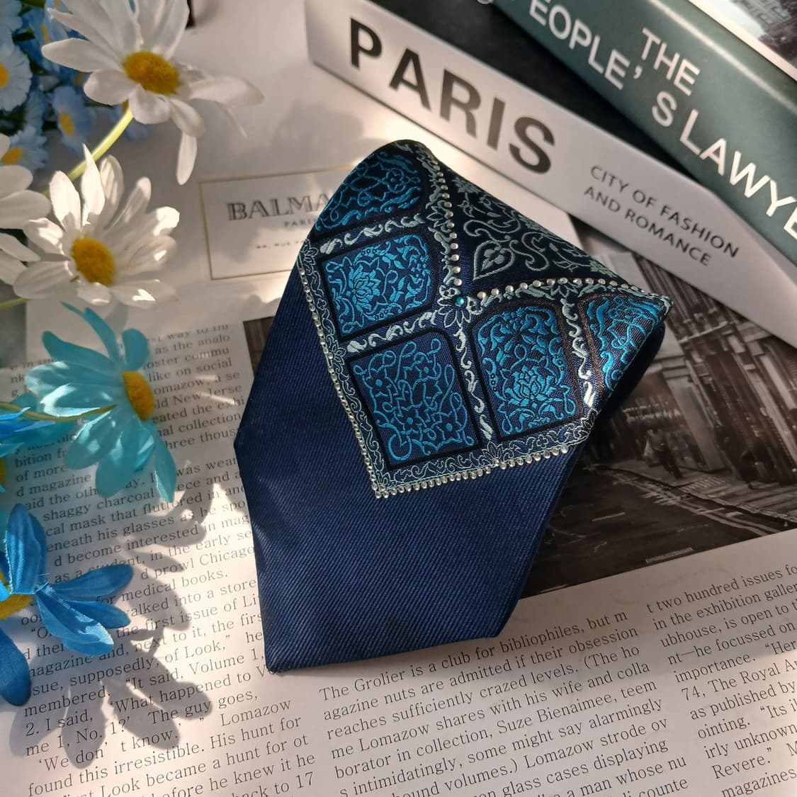 발망 네이비 페이즐리 자카드 넥타이 9.7cm A+등급 E774 상품이미지3