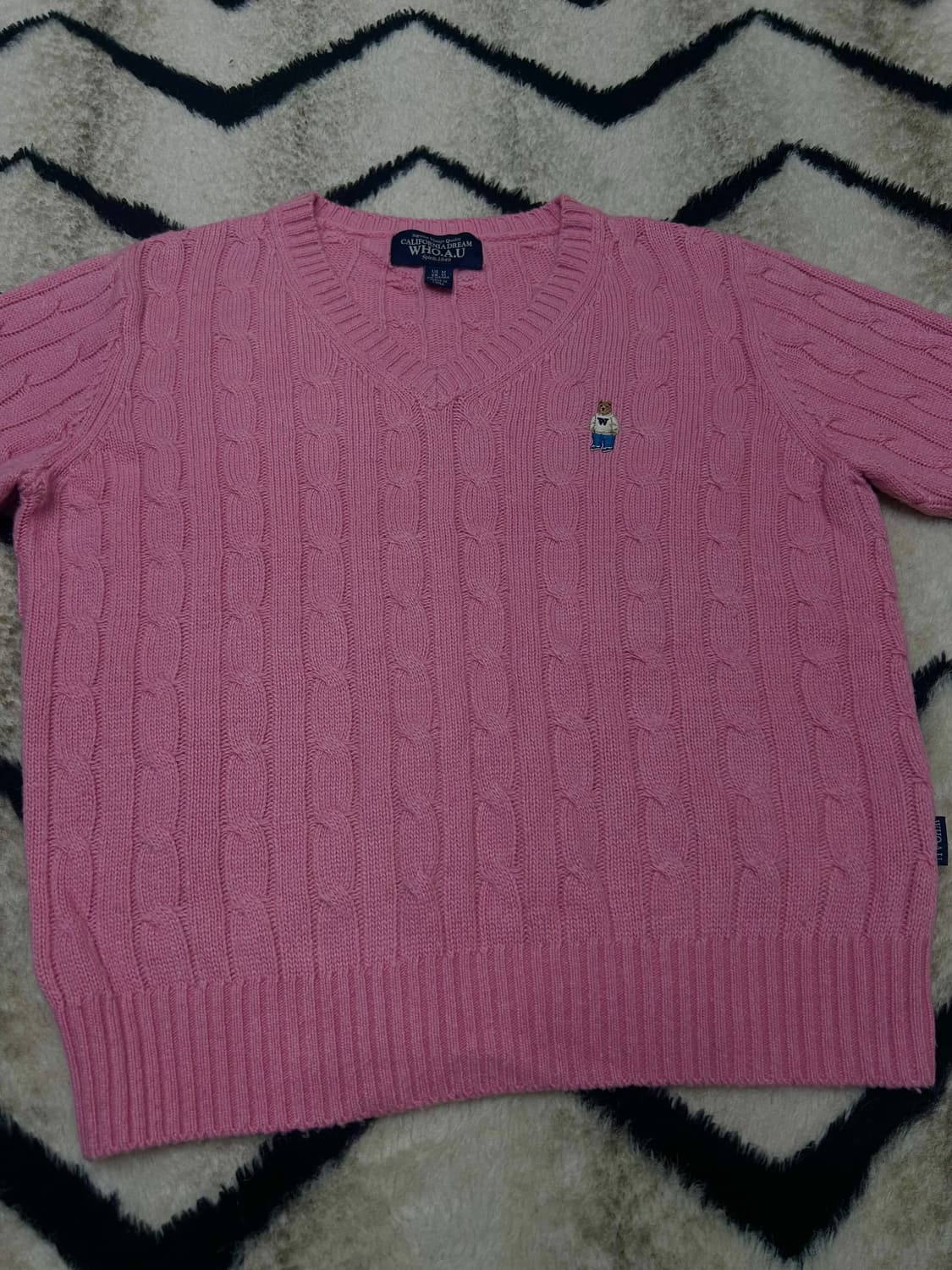 [M]후아유 스티브 V넥 꽈배기 니트/핑크 상품이미지4